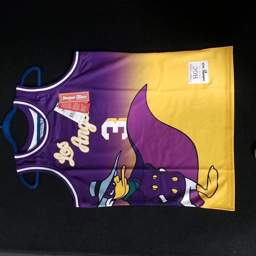 DARKWING DUCK LOS ANGELES BASKETBALL JERSEY AUTHENTIC HEADGEAR CLASSICS JERSEY